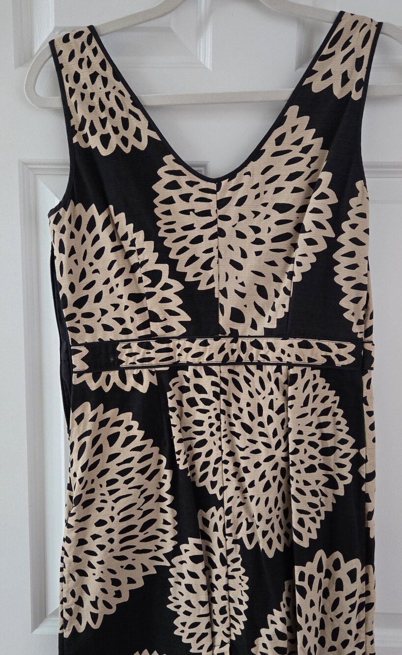 Boden Black Beige Floral Chrysanthemum Sleeveless Sheath Dress US 6R UK 10R